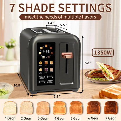 New full-touchscreen toaster, double-blade design, stainless steel body.