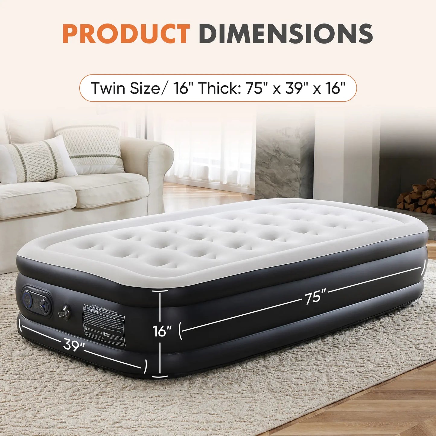 Double Height Inflatable Air Mattress with Built In Pump Non Slip Air Bed for Home and Camping