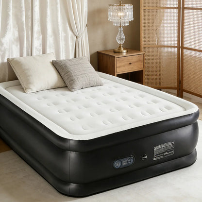 Double Height Inflatable Air Mattress with Built In Pump Non Slip Air Bed for Home and Camping