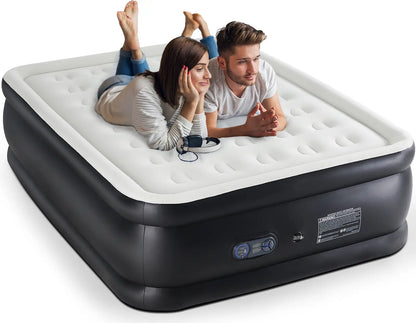 Double Height Inflatable Air Mattress with Built In Pump Non Slip Air Bed for Home and Camping
