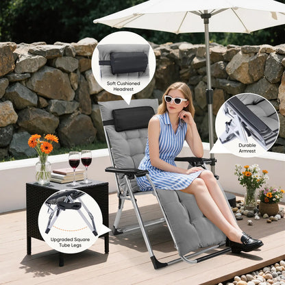 Zero Gravity Chair, Reclining Camping Lounge Chair, Reclining Patio Chairs with Cup Holder Trays and Removable Cushion, Folding Recliner for Indoor and Outdoor