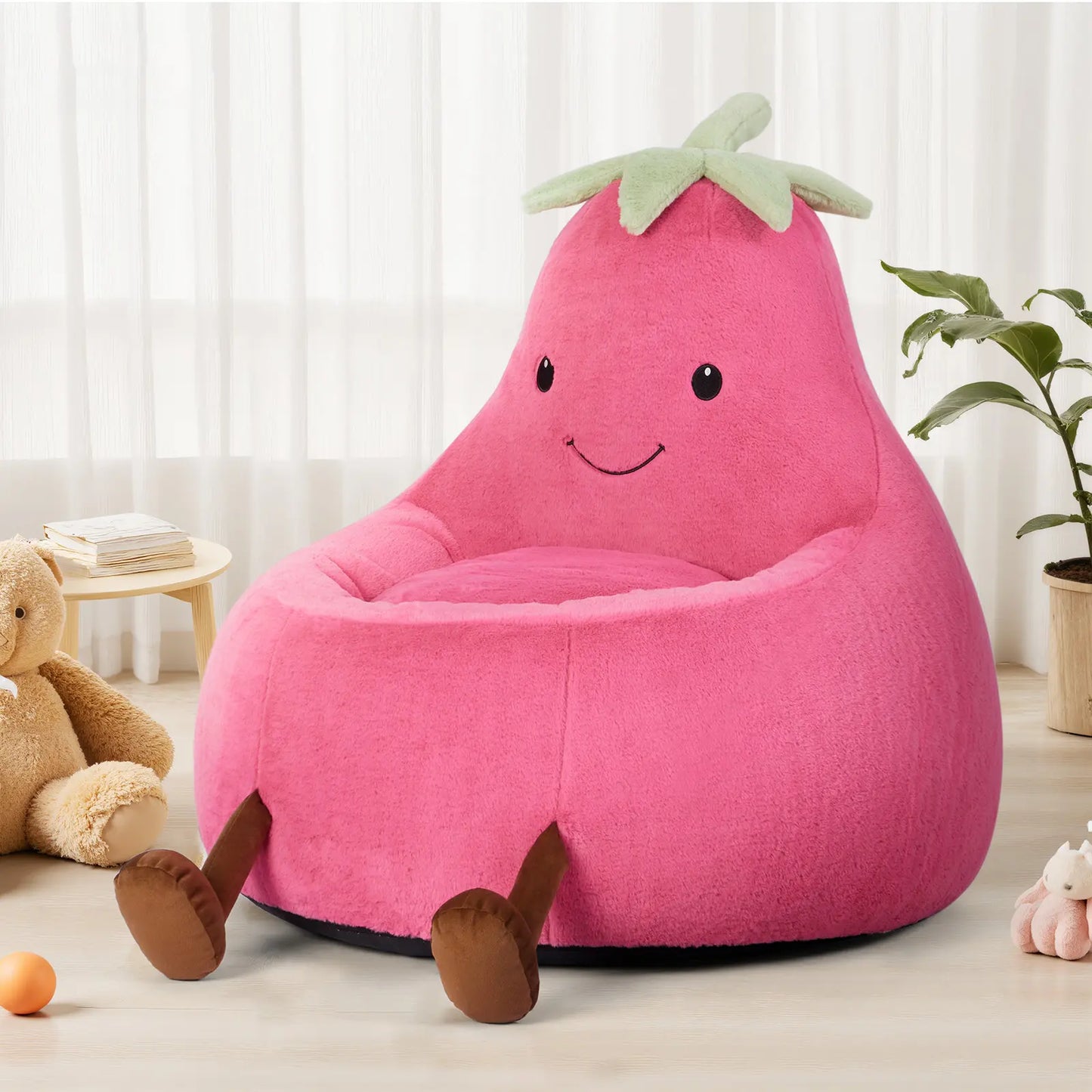 Modern Beanbag Chair for 24/31 Inch Padded Toddler Sofa with High Rebound Memory Foam Beige Purple Eggplant Design Perfect for Reading Gaming or Lounging