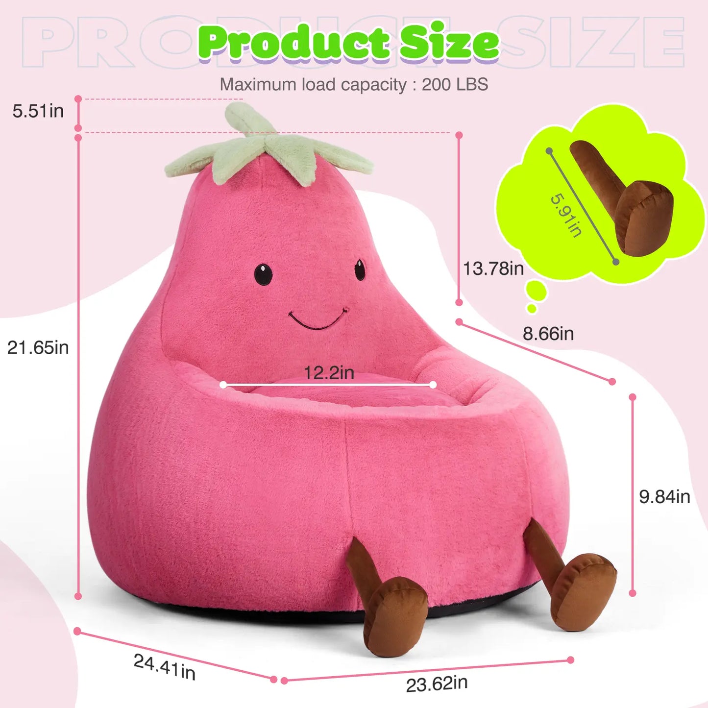 Modern Beanbag Chair for 24/31 Inch Padded Toddler Sofa with High Rebound Memory Foam Beige Purple Eggplant Design Perfect for Reading Gaming or Lounging