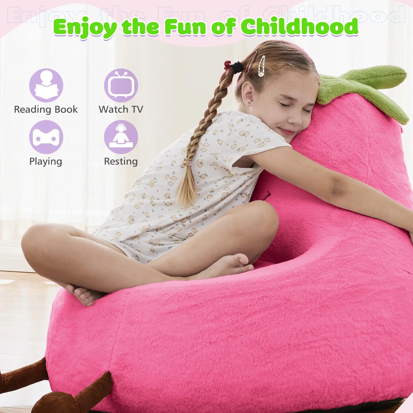 Modern Beanbag Chair for 24/31 Inch Padded Toddler Sofa with High Rebound Memory Foam Beige Purple Eggplant Design Perfect for Reading Gaming or Lounging