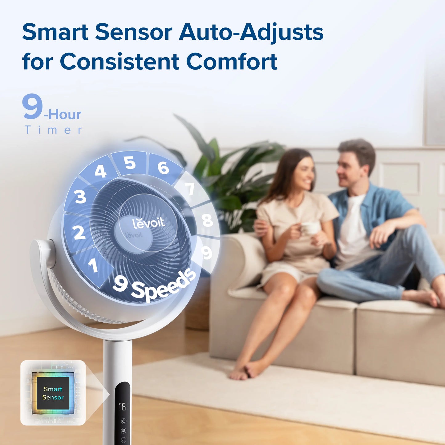 Corebreeze R432 Standing Oscillating Fan for Home, Circulator with Remote, 82ft, 20dB, DC Motor, 9 Speeds, Sensor, Timer, Pedestal & Tabletop mode