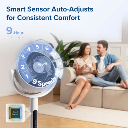 Corebreeze R432 Standing Oscillating Fan for Home, Circulator with Remote, 82ft, 20dB, DC Motor, 9 Speeds, Sensor, Timer, Pedestal & Tabletop mode