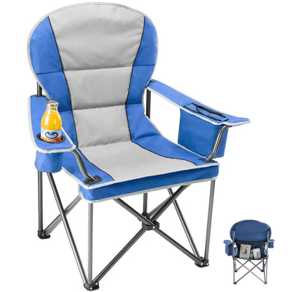 Heavy Duty Camp Chair with 2 Cup Holders & Side Pockets – Folds into Carry Bag