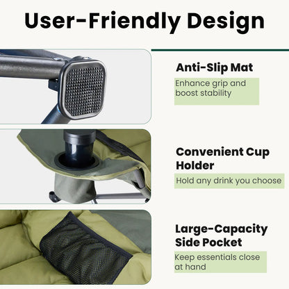 Heavy Duty Camp Chair with 2 Cup Holders & Side Pockets – Folds into Carry Bag