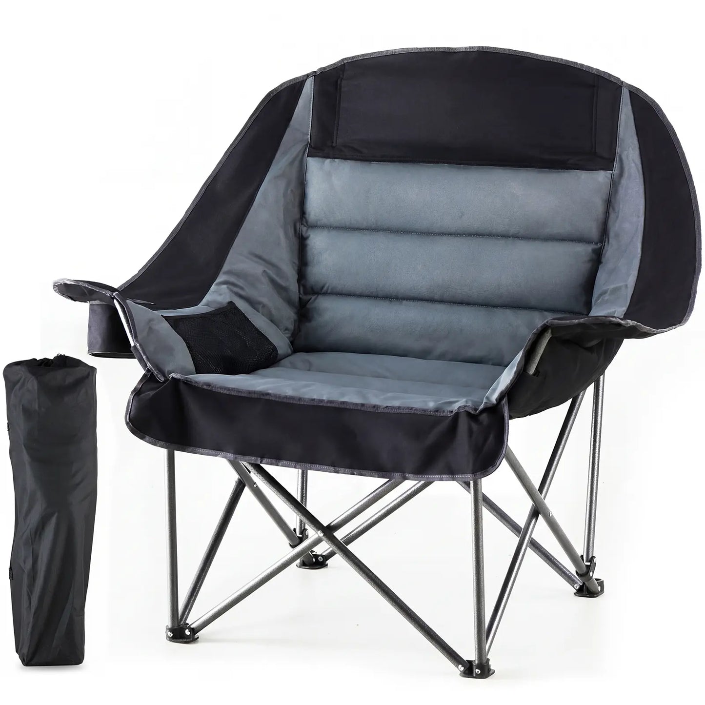 Heavy Duty Camp Chair with 2 Cup Holders & Side Pockets – Folds into Carry Bag