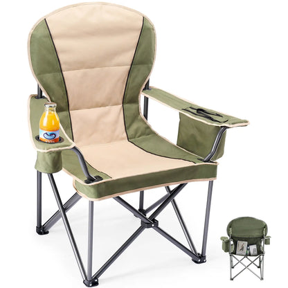 Heavy Duty Camp Chair with 2 Cup Holders & Side Pockets – Folds into Carry Bag