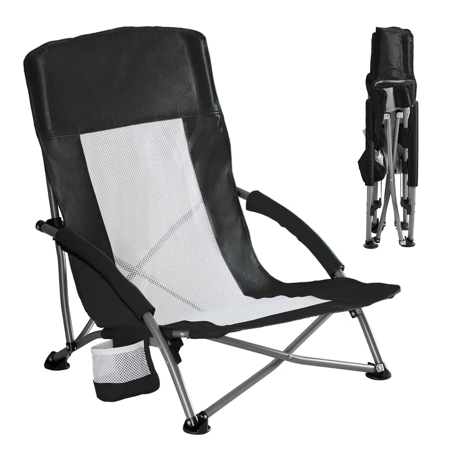 Heavy Duty Camp Chair with 2 Cup Holders & Side Pockets – Folds into Carry Bag