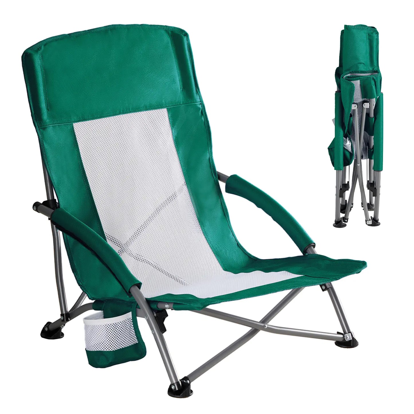Heavy Duty Camp Chair with 2 Cup Holders & Side Pockets – Folds into Carry Bag